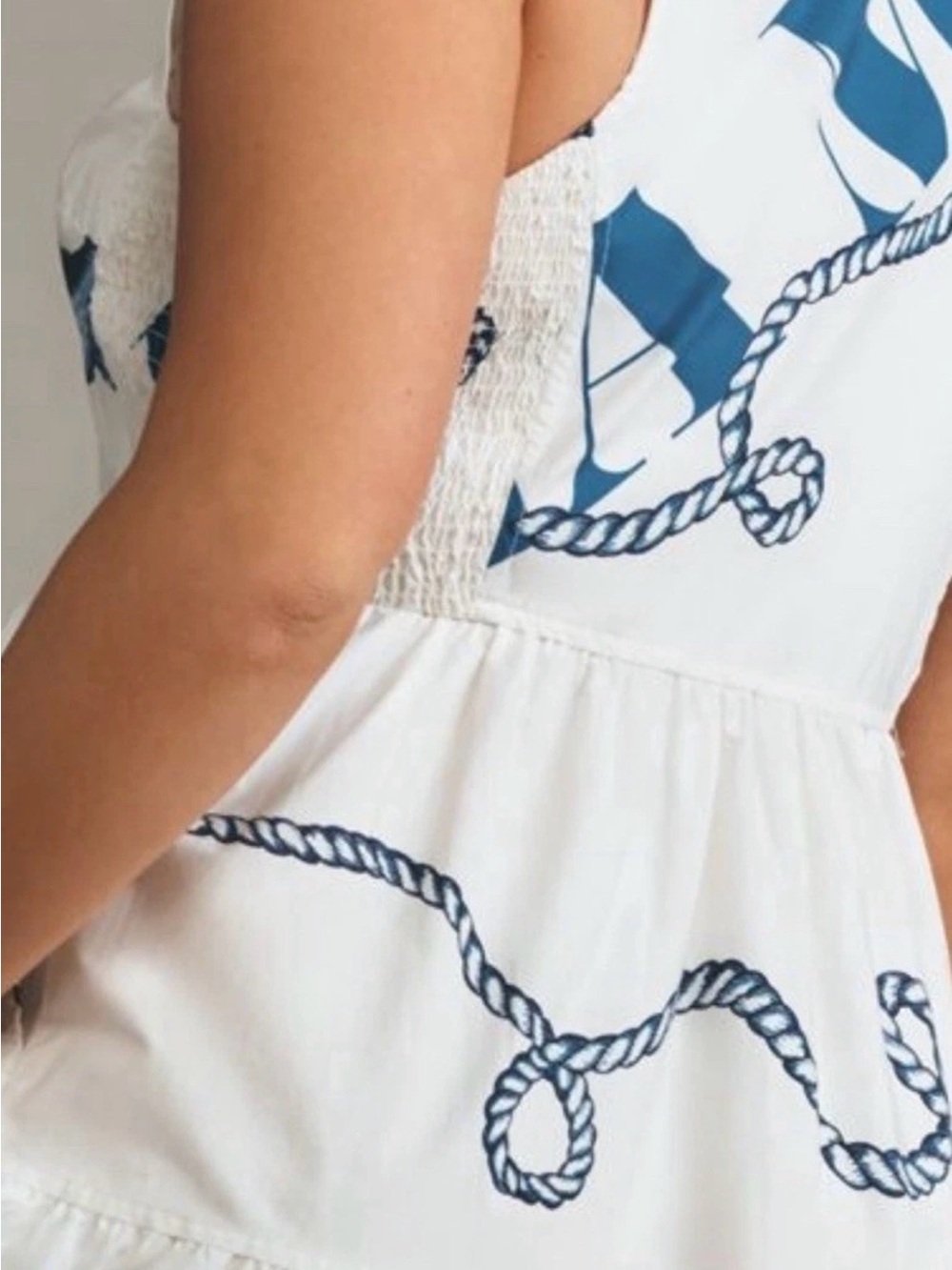 Anthropologie Maeve Sleeveless White Nautical Print Midi Dress — Blue Motif - Picture 9 of 10